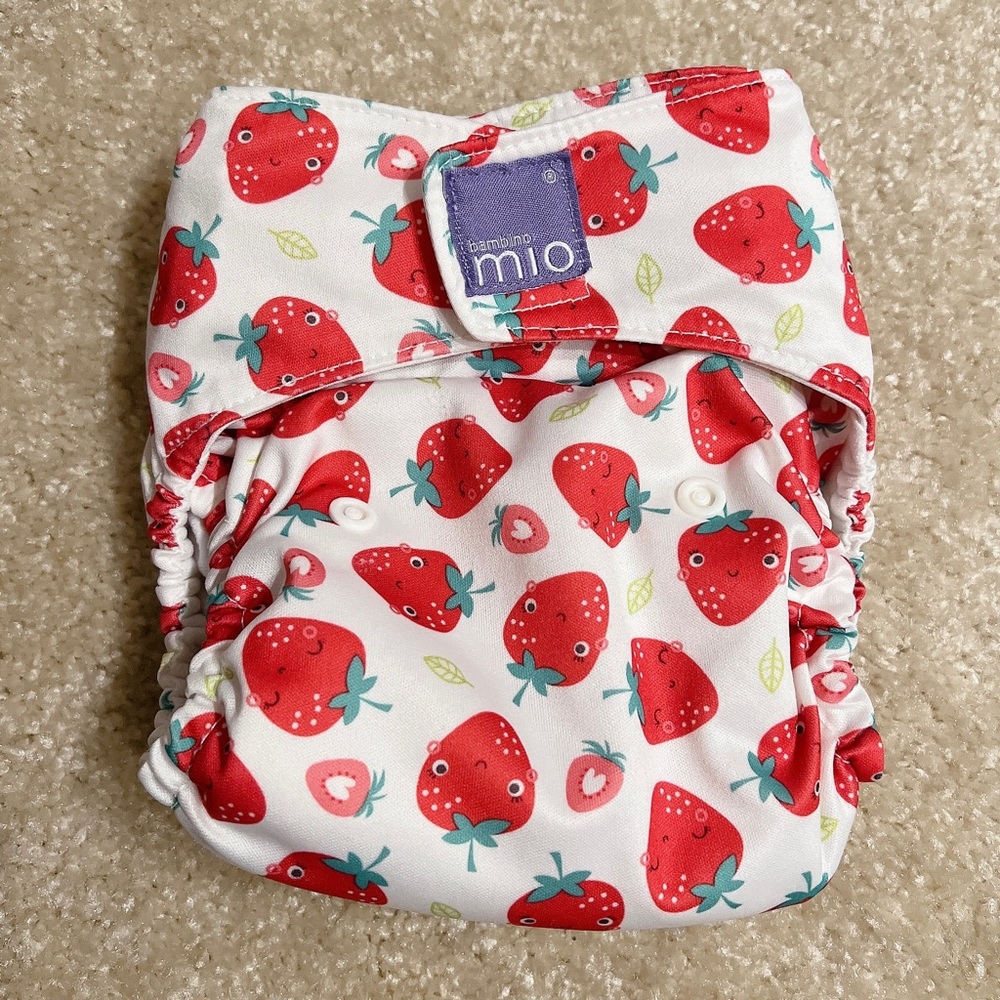 Bambio Mio all-in-one reusable cloth diaper strawberry pattern